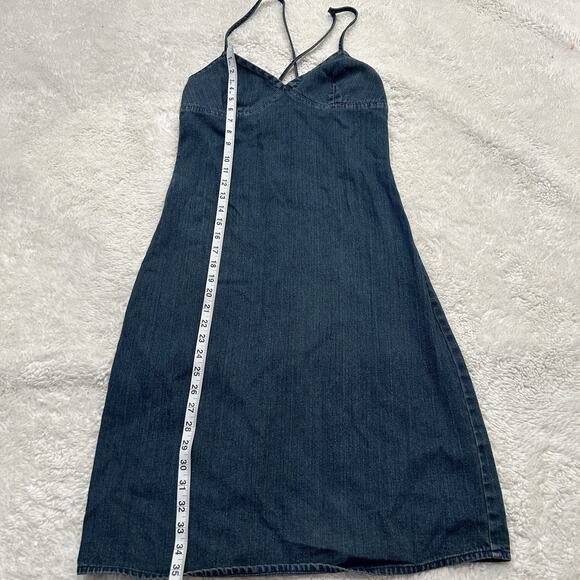 Route 66 Cotton Sz 4 Vintage Blue Denim Spaghetti Strap Dress Small Y2K Cowgirl - Picture 3 of 5
